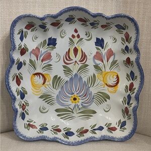 Vintage Henriot Quimper Fleuri Royal Hand-Painted Scalloped Serving Dish France